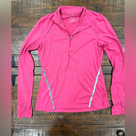 Asics Tops - Asics 1/4 Zip Pullover Women Medium Pink Excellent Reflective Running Top